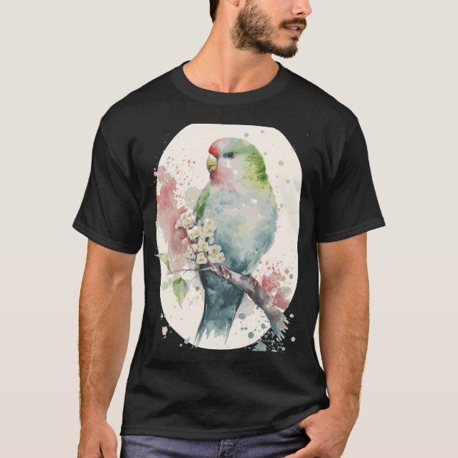Cute Parakeet Japanese Cherry Blossom Budgie Sakur T Shirt (Framsida)