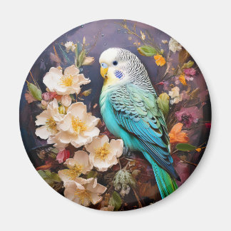 Cute Parakeet och Flowers Magnet