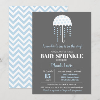 Cute Parbrella Blue Baby Sprinkle eller Baby Showe Inbjudningar