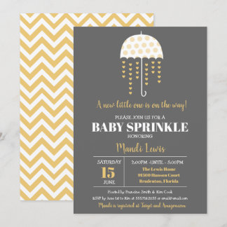 Cute Parbrella Gult Baby Sprinkle eller Baby Showe Inbjudningar