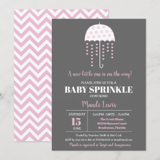 Cute Parbrella Rosa Baby Sprinkle eller Baby Showe Inbjudningar