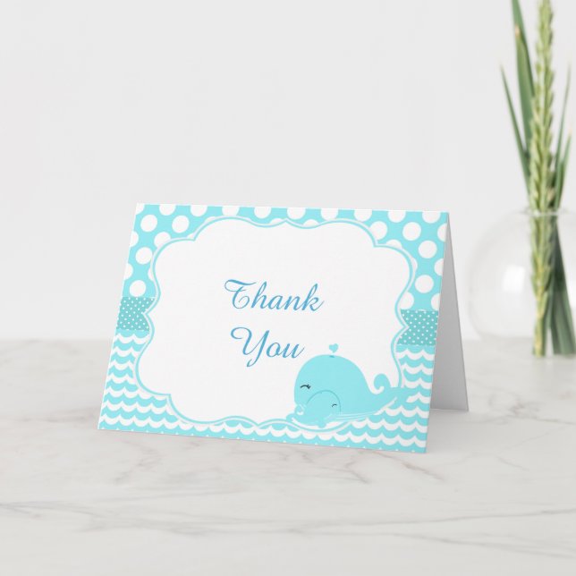 Cute Parent & Baby Whale Blue Boy Baby Tack Kort (Framsida)