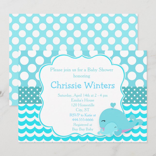 Cute Parent & Baby Whale Blue Boy Shower Inbjudningar (Fram/baksida)