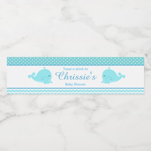 Cute Parent & Baby Whale Blue Boy Vattenflaskor Etikett (Singel etikett)