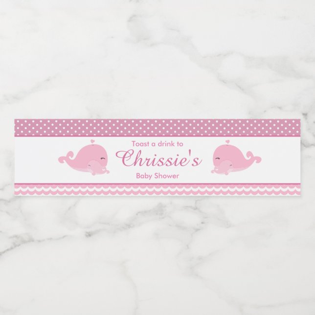 Cute Parent & Baby Whale Rosa Girl Baby Vattenflaskor Etikett (Singel etikett)