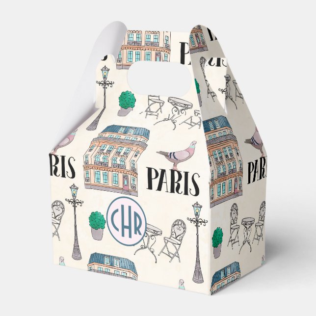 Cute Paris Street Scene | Monogram för vattenfärg Presentaskar (Baksidan Sidan)