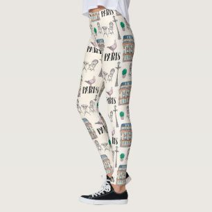 Cute Paris Street Scene Vattenfärg Landmärke Leggings