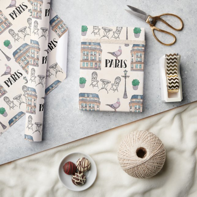 Cute Paris Street Scene | Vattenfärg Presentpapper (Hantverk)