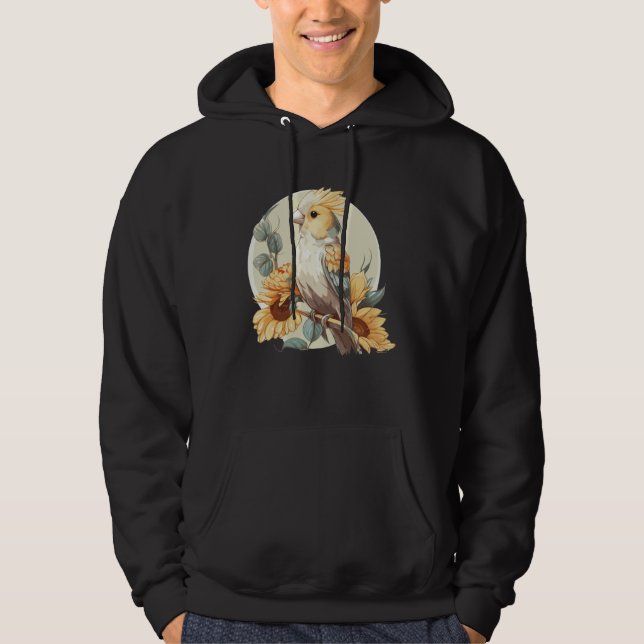 Cute Parrot Cockatiel Sunflower Watercolor Parrot Hoodie (Framsida)
