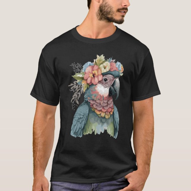 Cute Parrot Macaw Bird Flower Crown Pet Birds T Shirt (Framsida)