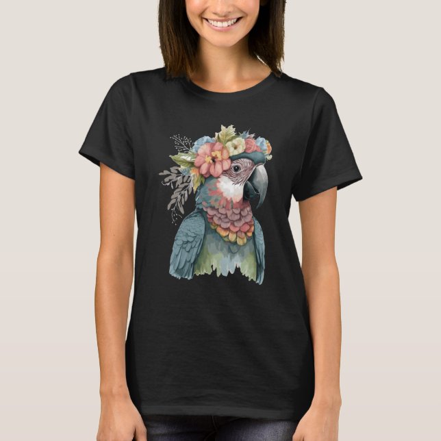 Cute Parrot Macaw Bird Flower Crown Pet Birds T Shirt (Framsida)
