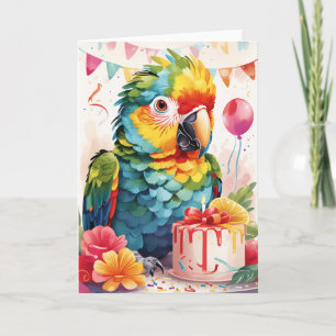 Cute Parrot och tårta, fira! Kort