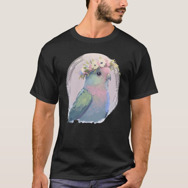 Cute Parrotlet Parakeet Bird Flower Crown Pet Bird T Shirt (Framsida)