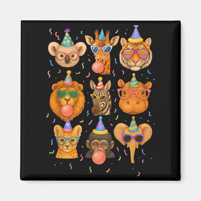 Cute Party Animals Birthday Wildlife Zoo Birthday  Magnet (Framsidan)