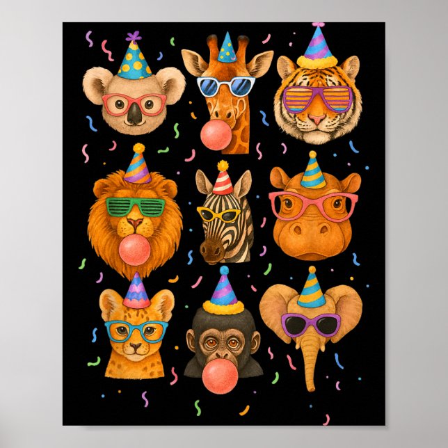 Cute Party Animals Birthday Wildlife Zoo Birthday  Poster (Framsidan)