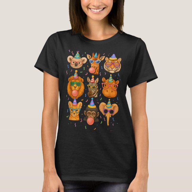 Cute Party Animals Birthday Wildlife Zoo Birthday  T Shirt (Framsida)