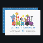 Cute Party Animals Tåg Kids Födelsedagsfest Inbjudningar<br><div class="desc">Spädningsdjurets matade ungars födelsedagsfest inbjudan med en giraffe,  en elefant,  en hund och en bunny i födelsedagsväxeln sitta i tåg.</div>