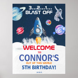 Cute Party Astronaut Birthday Välkommen Poster