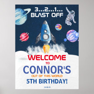 Cute Party Astronaut Birthday Välkommen Poster