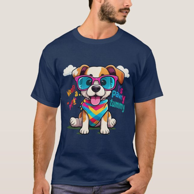 Cute Party Hund T-Shirt Funny Puppy med solglasögo (Framsida)