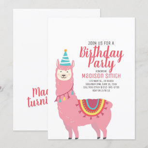 Cute Party Llama och Balloon Birthday bjudande Inbjudningar