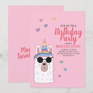 Cute Party Llamacorn Birthday-inbjudan Inbjudningar