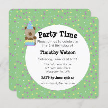 Cute Party Nalle Födelsedagsfest inbjudan