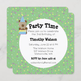 Cute Party Nalle Födelsedagsfest inbjudan