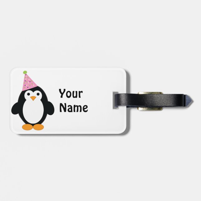 Cute Party Penguin Bagagebricka (Baksida Vågrät)