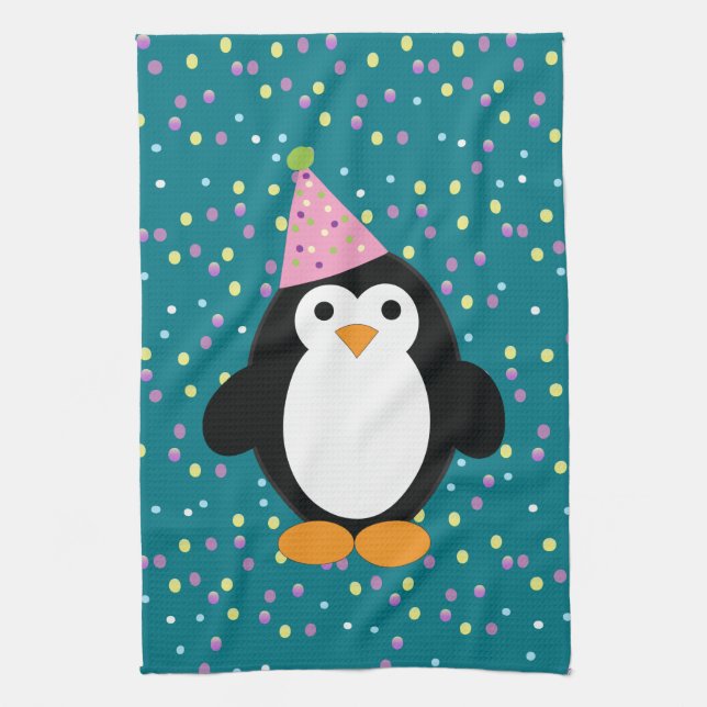 Cute Party Penguin med konetti mönster Kökshandduk (Vertikal)
