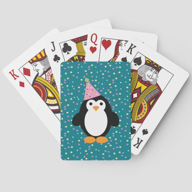 Cute Party Penguin med konfettbakgrund Casinokort (Baksidan)