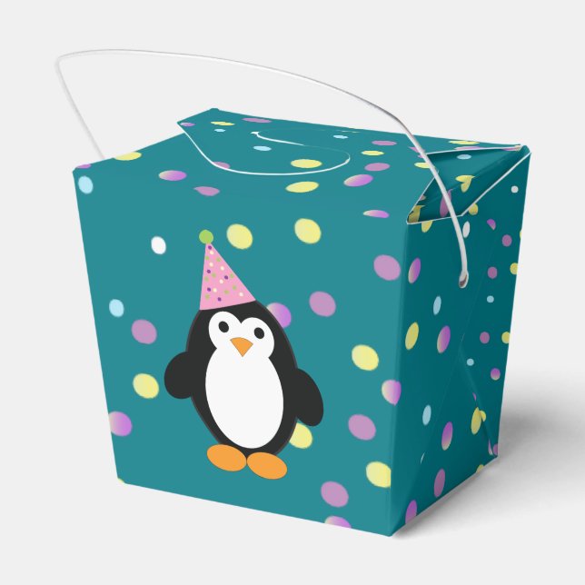 Cute Party Penguin med rund konfektbakgrund Presentaskar (Baksidan Sidan)