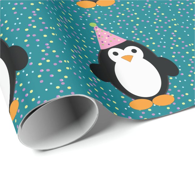 Cute Party Penguin Presentpapper (Rullad Hörn)