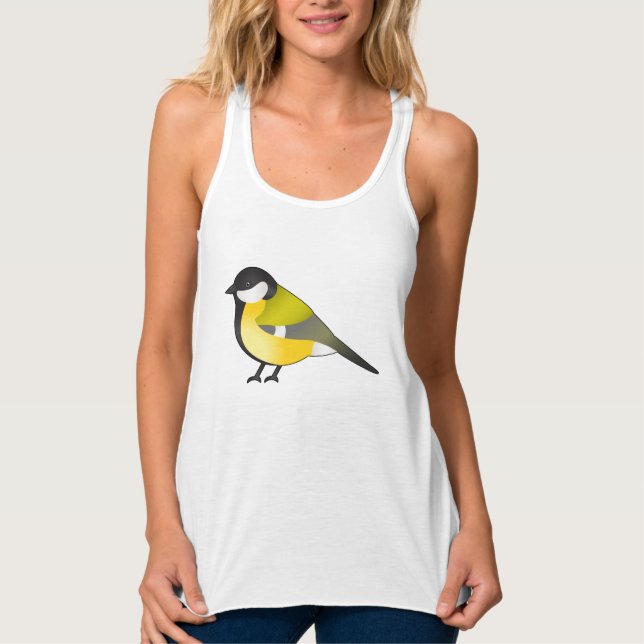 Cute Parus Major Bird Tecknad Illustration Linne Med Racerback (Framsida)