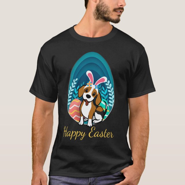 Cute Påsk Beagle Lycklig T Shirt (Framsida)