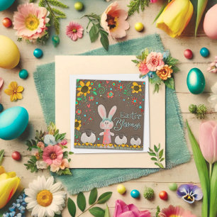 Cute Påsk Blessings Bunny Rabbit Blommigt Anteckningskort