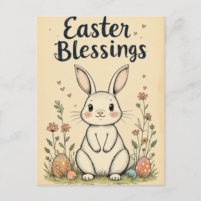 Cute Påsk Blessings Bunny Vykort (Framsida)