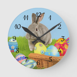 Cute Påsk Bunnyfor en positiv stämning Rund Klocka