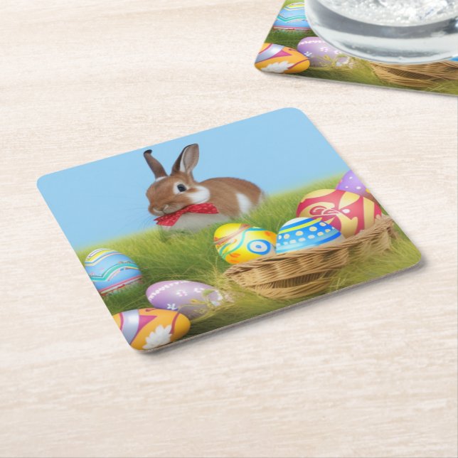 Cute Påsk Bunnyfor en positiv stämning Underlägg Papper Kvadrat (Vinklad)