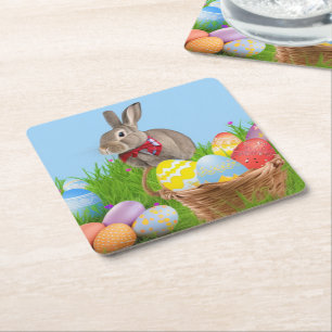 Cute Påsk Bunnyfor en positiv stämning Underlägg Papper Kvadrat