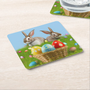 Cute Påsk Bunnyfor en positiv stämning Underlägg Papper Kvadrat