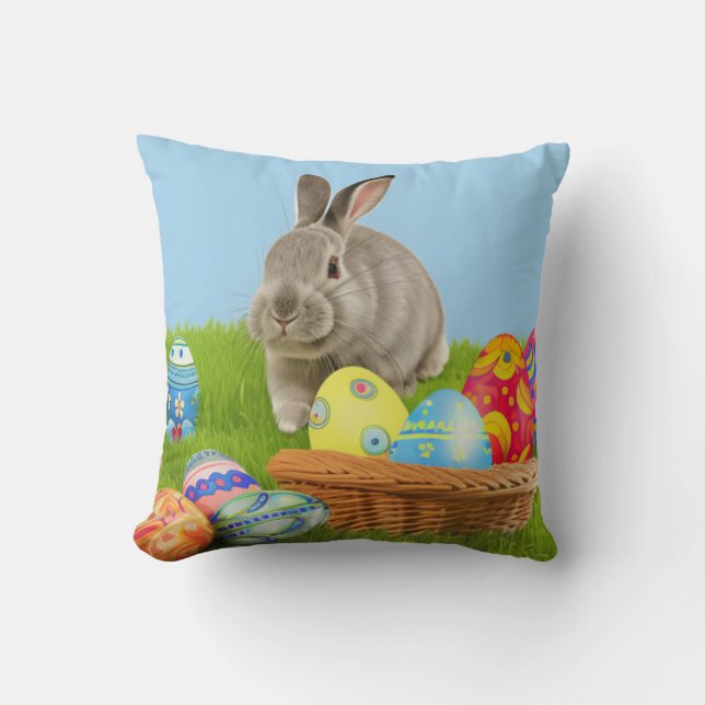 Cute Påsk Bunnyfor ett positivt humör Throw Pillo Kudde (Framsida)
