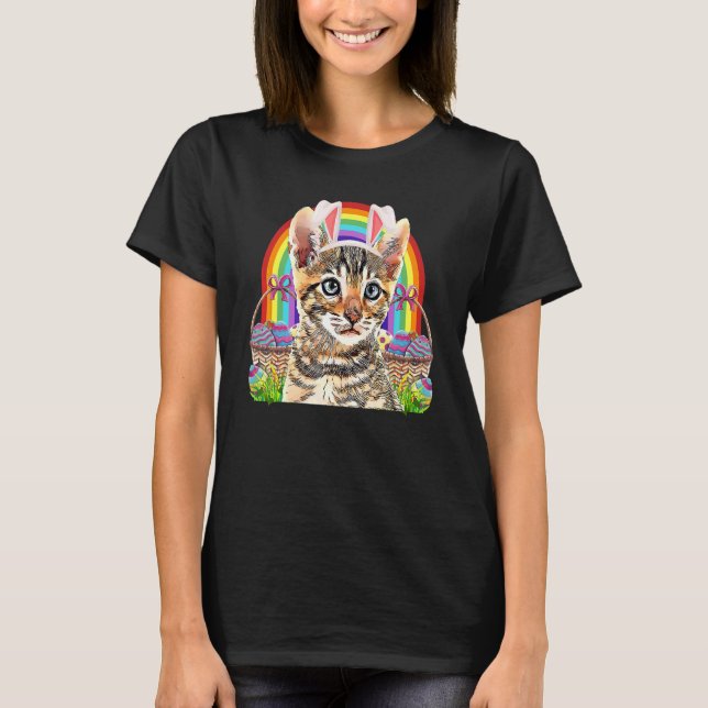 Cute Påsk Cat Bunny Egg Hunt Rainbow Cat 2 T Shirt (Framsida)