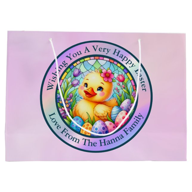 Cute Påsk Chick, Blommor och färgstarka ägg från s (Baksidan)