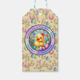 Cute Påsk Chick, Blommor och färgstarka ägg Presentetikett