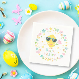 Cute Påsk Chick med blommor Pappersservett