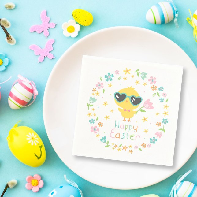 Cute Påsk Chick med blommor Pappersservett (Skapare uppladdad)