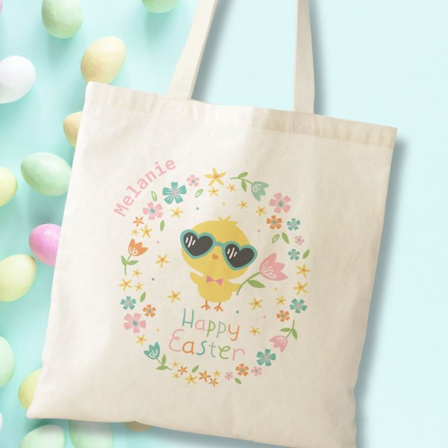 Cute Påsk Chick med blommor Tygkasse (Skapare uppladdad)