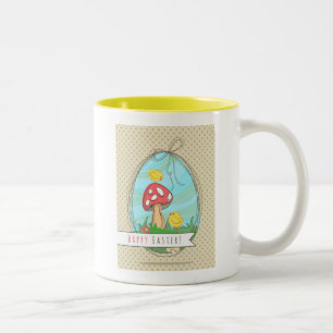 Cute Påsk chick med champinjon Glad påsk Två-Tonad Mugg