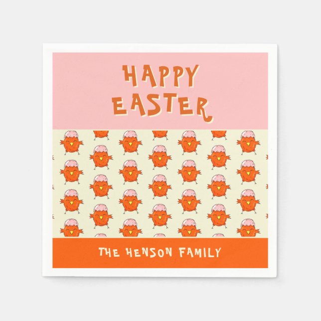 Cute Påsk Chick med Eggshell Mönster Party Pappersservett (Framsidan)